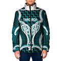 Aotearoa Atua Tangaroa Personalised Padded Jacket God Of The Sea Maori Whale Tail Cyan