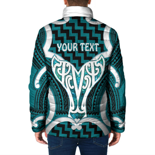 Aotearoa Atua Tangaroa Personalised Padded Jacket God Of The Sea Maori Whale Tail Cyan