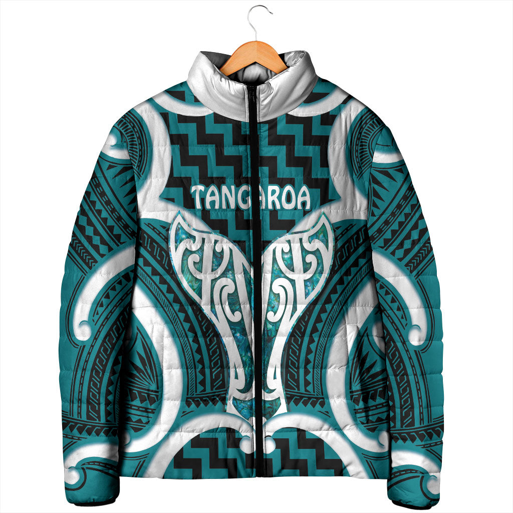 Aotearoa Atua Tangaroa Personalised Padded Jacket God Of The Sea Maori Whale Tail Cyan