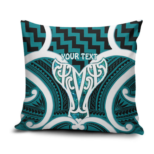 Aotearoa Atua Tangaroa Personalised Pillow Cover God Of The Sea Maori Whale Tail Cyan