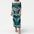 Aotearoa Atua Tangaroa Personalised Puletasi God Of The Sea Maori Whale Tail Cyan