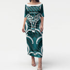 Aotearoa Atua Tangaroa Personalised Puletasi God Of The Sea Maori Whale Tail Cyan