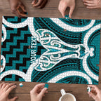 Aotearoa Atua Tangaroa Personalised Puzzle God Of The Sea Maori Whale Tail Cyan