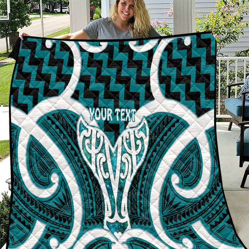 Aotearoa Atua Tangaroa Personalised Quilt God Of The Sea Maori Whale Tail Cyan