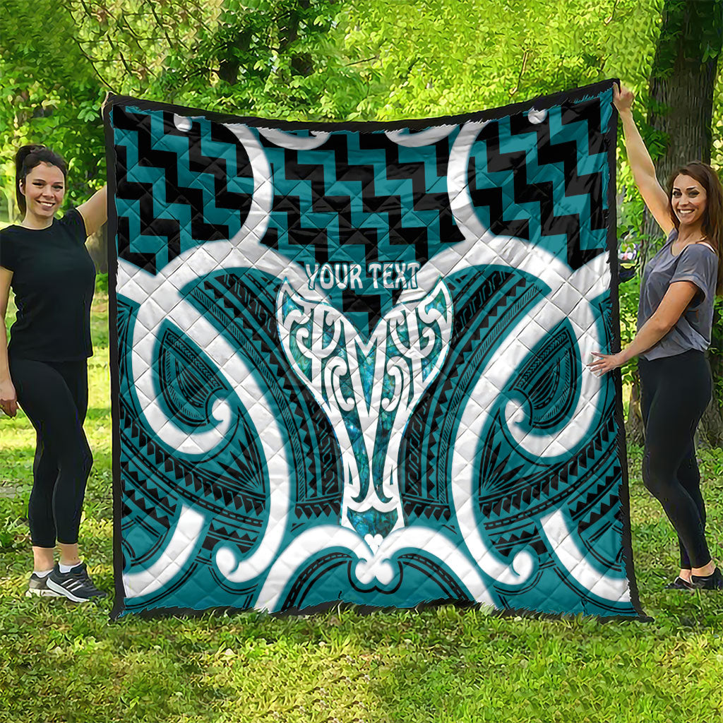 Aotearoa Atua Tangaroa Personalised Quilt God Of The Sea Maori Whale Tail Cyan