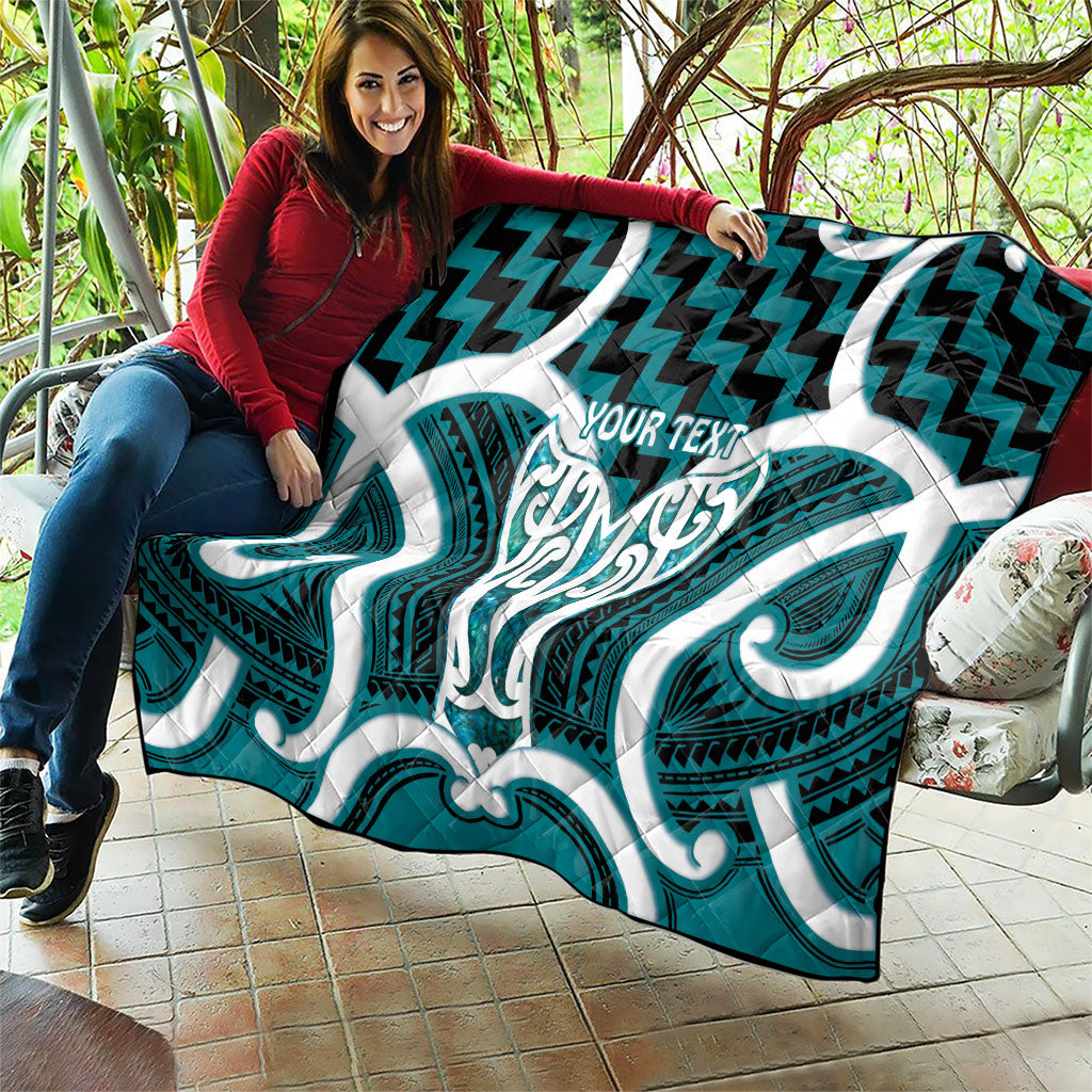 Aotearoa Atua Tangaroa Personalised Quilt God Of The Sea Maori Whale Tail Cyan