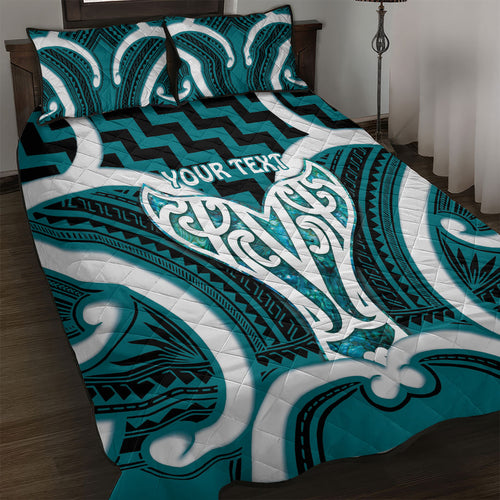 Aotearoa Atua Tangaroa Personalised Quilt Bed Set God Of The Sea Maori Whale Tail Cyan