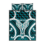 Aotearoa Atua Tangaroa Personalised Quilt Bed Set God Of The Sea Maori Whale Tail Cyan