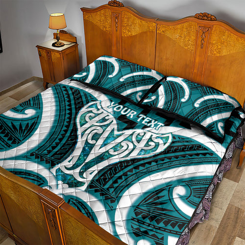Aotearoa Atua Tangaroa Personalised Quilt Bed Set God Of The Sea Maori Whale Tail Cyan