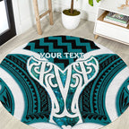 Aotearoa Atua Tangaroa Personalised Round Carpet God Of The Sea Maori Whale Tail Cyan