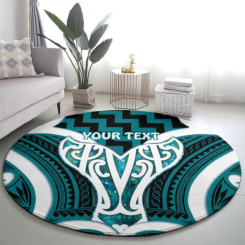 Aotearoa Atua Tangaroa Personalised Round Carpet God Of The Sea Maori Whale Tail Cyan