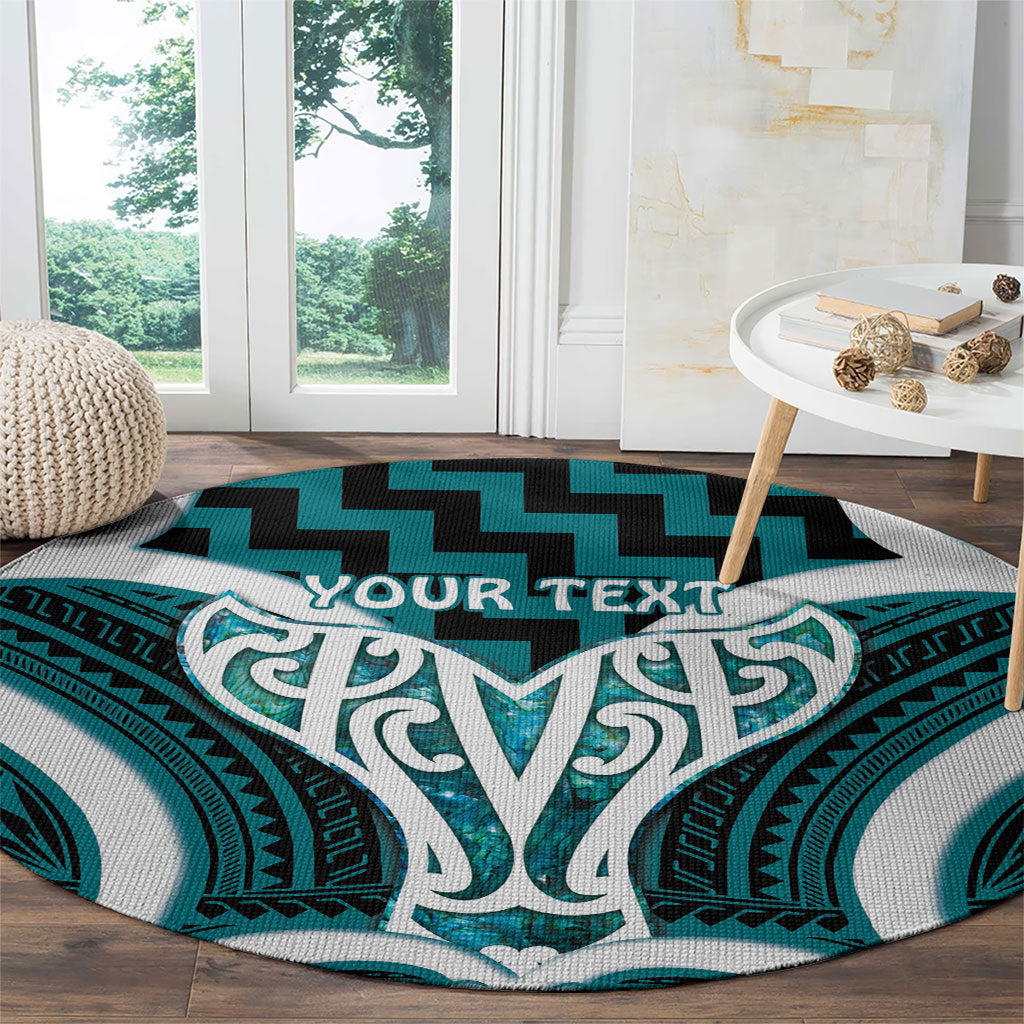 Aotearoa Atua Tangaroa Personalised Round Carpet God Of The Sea Maori Whale Tail Cyan