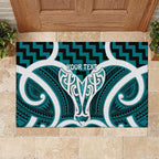 Aotearoa Atua Tangaroa Personalised Rubber Doormat God Of The Sea Maori Whale Tail Cyan