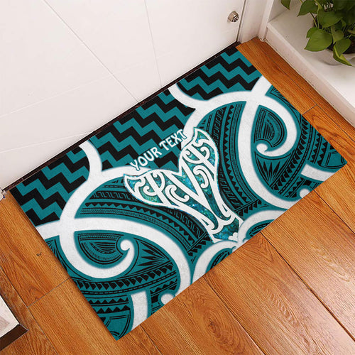 Aotearoa Atua Tangaroa Personalised Rubber Doormat God Of The Sea Maori Whale Tail Cyan