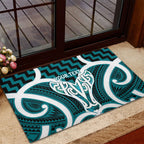 Aotearoa Atua Tangaroa Personalised Rubber Doormat God Of The Sea Maori Whale Tail Cyan