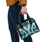 Aotearoa Atua Tangaroa Personalised Shoulder Handbag God Of The Sea Maori Whale Tail Cyan