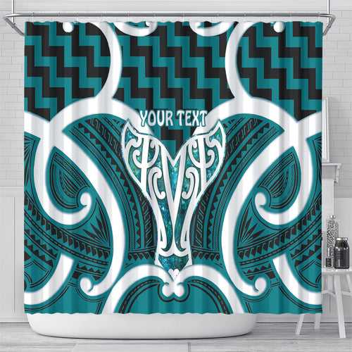 Aotearoa Atua Tangaroa Personalised Shower Curtain God Of The Sea Maori Whale Tail Cyan