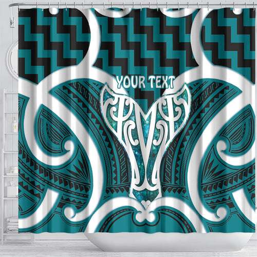 Aotearoa Atua Tangaroa Personalised Shower Curtain God Of The Sea Maori Whale Tail Cyan