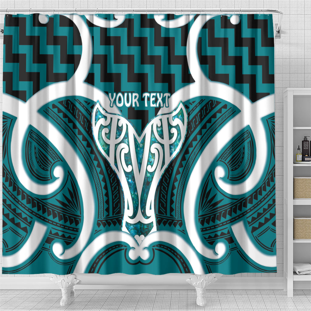 Aotearoa Atua Tangaroa Personalised Shower Curtain God Of The Sea Maori Whale Tail Cyan