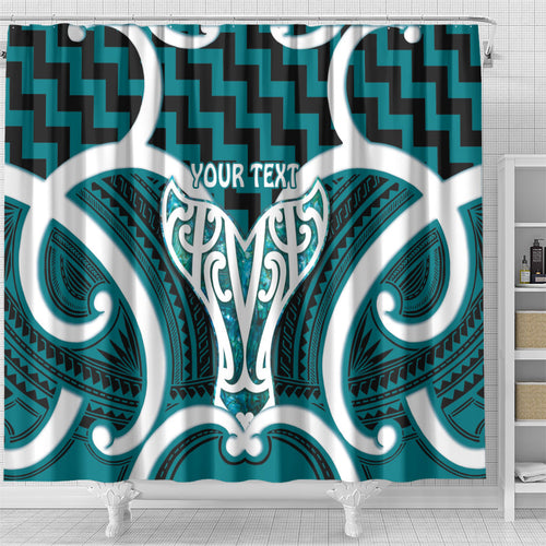 Aotearoa Atua Tangaroa Personalised Shower Curtain God Of The Sea Maori Whale Tail Cyan