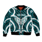 Aotearoa Atua Tangaroa Personalised Sleeve Zip Bomber Jacket God Of The Sea Maori Whale Tail Cyan