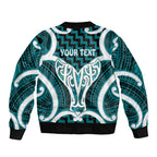 Aotearoa Atua Tangaroa Personalised Sleeve Zip Bomber Jacket God Of The Sea Maori Whale Tail Cyan