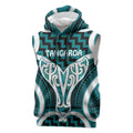 Aotearoa Atua Tangaroa Personalised Sleeveless Hoodie God Of The Sea Maori Whale Tail Cyan
