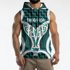 Aotearoa Atua Tangaroa Personalised Sleeveless Hoodie God Of The Sea Maori Whale Tail Cyan