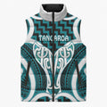 Aotearoa Atua Tangaroa Personalised Sleeveless Puffer Jacket God Of The Sea Maori Whale Tail Cyan