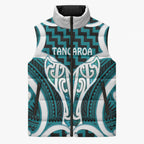 Aotearoa Atua Tangaroa Personalised Sleeveless Puffer Jacket God Of The Sea Maori Whale Tail Cyan