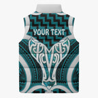Aotearoa Atua Tangaroa Personalised Sleeveless Puffer Jacket God Of The Sea Maori Whale Tail Cyan