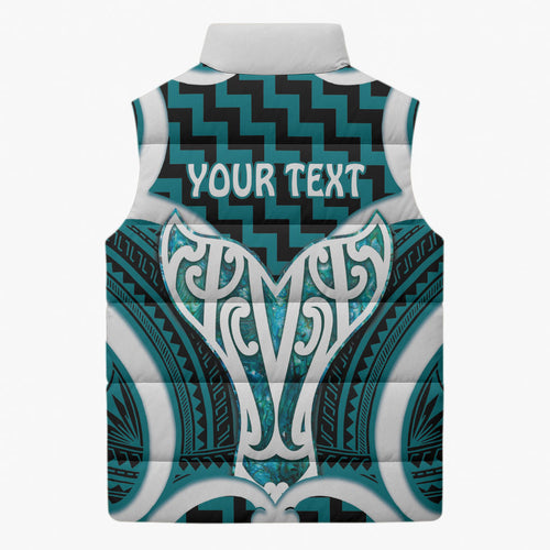 Aotearoa Atua Tangaroa Personalised Sleeveless Puffer Jacket God Of The Sea Maori Whale Tail Cyan