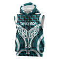 Aotearoa Atua Tangaroa Personalised Sleeveless Zip Hoodie God Of The Sea Maori Whale Tail Cyan