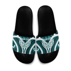 Aotearoa Atua Tangaroa Personalised Slide Sandals God Of The Sea Maori Whale Tail Cyan