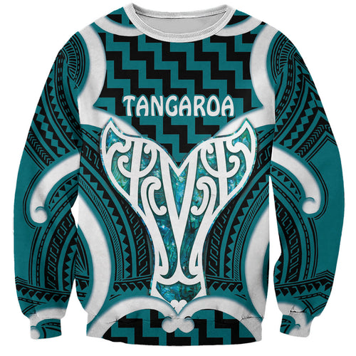 Aotearoa Atua Tangaroa Personalised Sweatshirt God Of The Sea Maori Whale Tail Cyan
