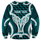 Aotearoa Atua Tangaroa Personalised Sweatshirt God Of The Sea Maori Whale Tail Cyan