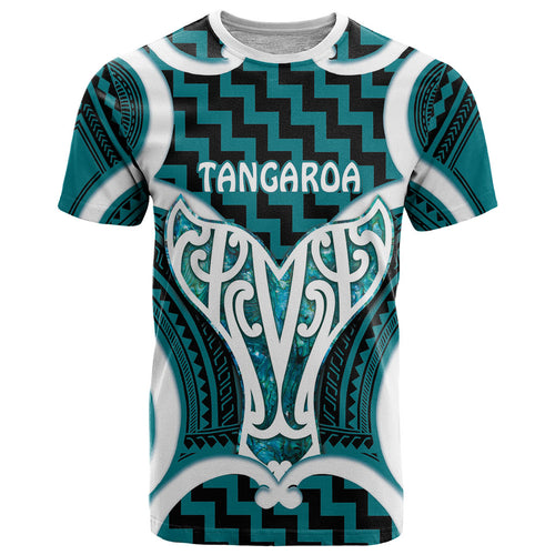 Aotearoa Atua Tangaroa Personalised T Shirt God Of The Sea Maori Whale Tail Cyan