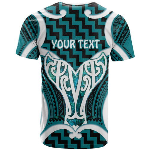 Aotearoa Atua Tangaroa Personalised T Shirt God Of The Sea Maori Whale Tail Cyan