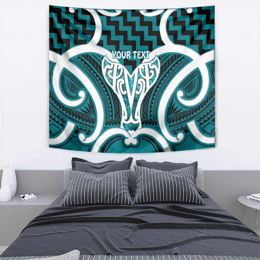 Aotearoa Atua Tangaroa Personalised Tapestry God Of The Sea Maori Whale Tail Cyan