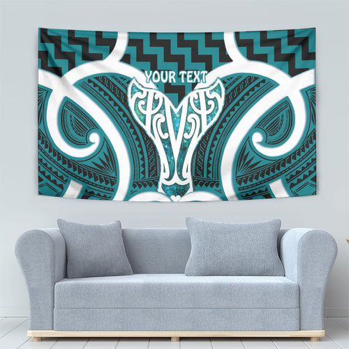 Aotearoa Atua Tangaroa Personalised Tapestry God Of The Sea Maori Whale Tail Cyan