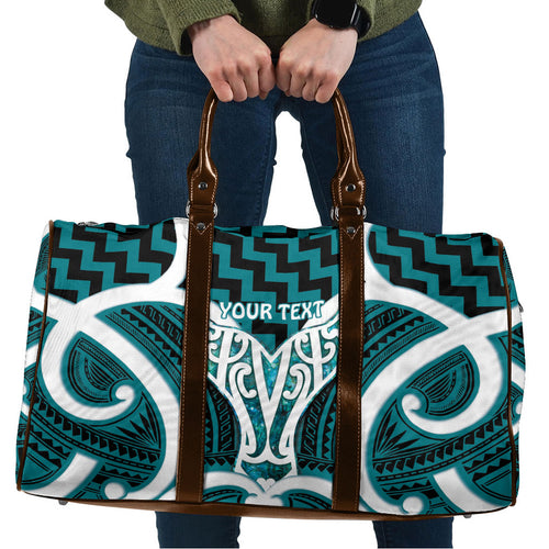 Aotearoa Atua Tangaroa Personalised Travel Bag God Of The Sea Maori Whale Tail Cyan