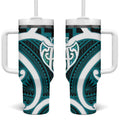Aotearoa Atua Tangaroa Personalised Tumbler With Handle God Of The Sea Maori Whale Tail Cyan