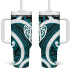 Aotearoa Atua Tangaroa Personalised Tumbler With Handle God Of The Sea Maori Whale Tail Cyan