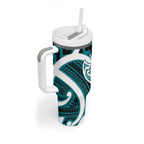 Aotearoa Atua Tangaroa Personalised Tumbler With Handle God Of The Sea Maori Whale Tail Cyan