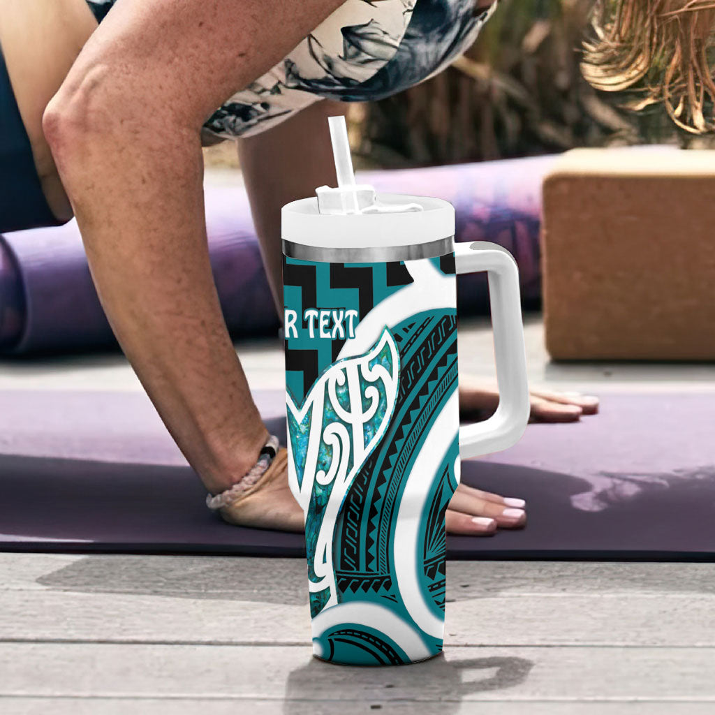 Aotearoa Atua Tangaroa Personalised Tumbler With Handle God Of The Sea Maori Whale Tail Cyan