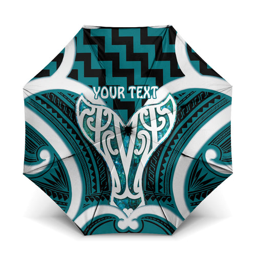 Aotearoa Atua Tangaroa Personalised Umbrella God Of The Sea Maori Whale Tail Cyan