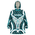 Aotearoa Atua Tangaroa Personalised Wearable Blanket Hoodie God Of The Sea Maori Whale Tail Cyan