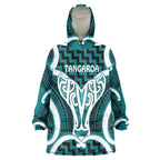 Aotearoa Atua Tangaroa Personalised Wearable Blanket Hoodie God Of The Sea Maori Whale Tail Cyan