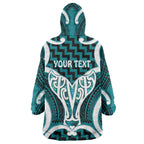 Aotearoa Atua Tangaroa Personalised Wearable Blanket Hoodie God Of The Sea Maori Whale Tail Cyan