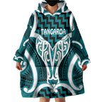 Aotearoa Atua Tangaroa Personalised Wearable Blanket Hoodie God Of The Sea Maori Whale Tail Cyan